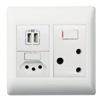 Legrand Ysalis PYONSU44WHT Socket Switched New Socket Switched + Double USB 4X4 White