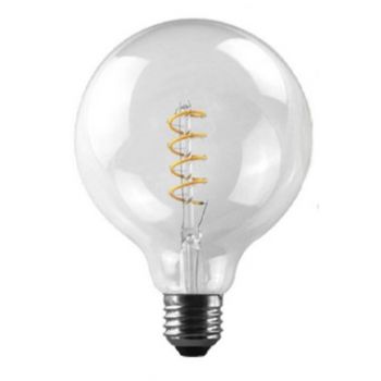 MCE Electric OL-G125-5W-D-T Led Dimmable Transparent Spiral Filament Bulb Warm White
