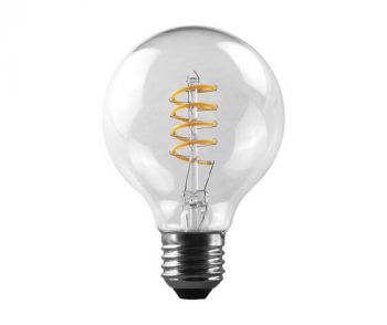 MCE Electric OL-G80-5W-D-T Led Dimmable Transparent Spiral Filament Bulb Warm White