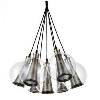Noldenbros RG10044 Bisbee 7 Light Black And Brass Cluster Glass Pendant