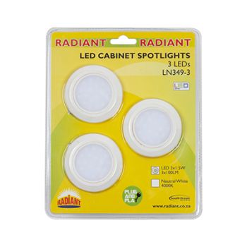 Radiant RD304 LED Cabinet Downlight 230V 3x 1.5w 65mm c/o Energy saving White/Cool