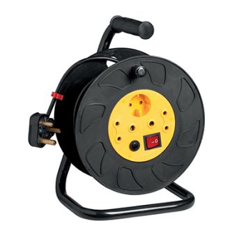 Radiant RE334BY Plastic Reeler 2x10A 1xSchuko Switch+O/L 20m 10A Cable