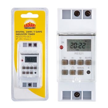 Radiant RE521 Digital Industry Timer 24hr 7 Days 8 On/Off White