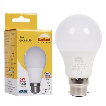 Radiant RLL013BC A60 6w LED B22 4000K