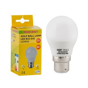 Radiant RLL026 LED 7W Golf ball Frosted B22 3000K Energy saving