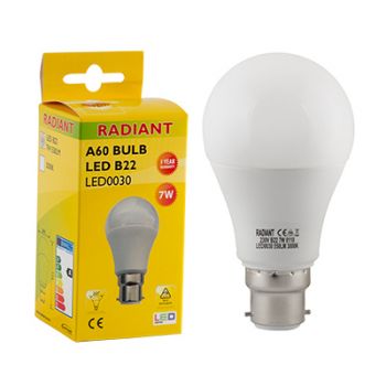 Radiant RLL030 LED 6W A60 Frosted B22 3000K Energy saving