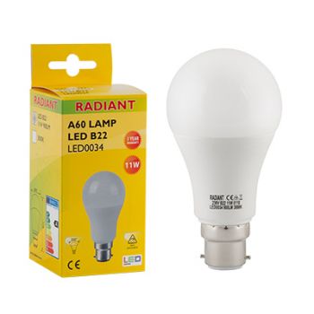 Radiant RLL034 LED 12W A60 Frosted B22 3000K Energy saving