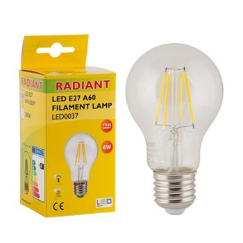 Radiant RLL037 LED 8W A60 Clear Filament E27 3000K Energy saving