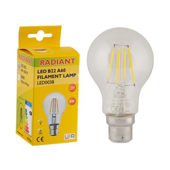 Radiant RLL038 LED 8W A60 Clear Filament B22 3000K
