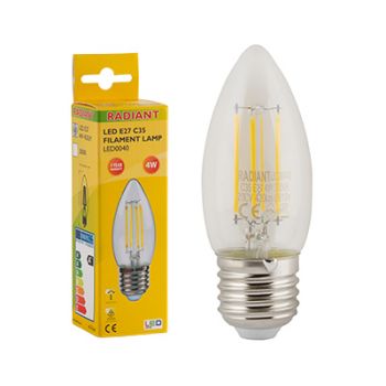 Radiant RLL040 LED 4W Candle Clear Filament E27 3000K