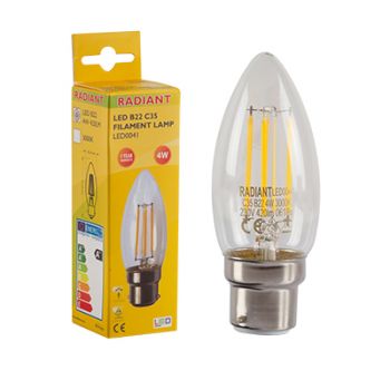 Radiant RLL041 LED 4W Candle Clear Filament B22 3000K