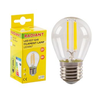 Radiant RLL067 LED 4W Golfball Clear Filament E27 3000K Energy Saving