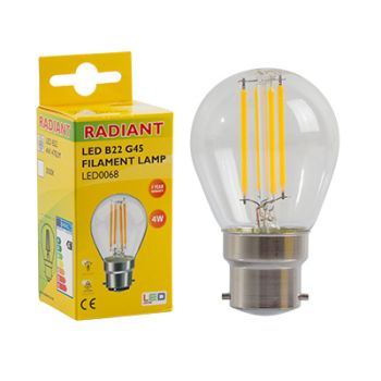 Radiant RLL068 LED 4W Golfball Clear Filament B22 3000K Energy Saving