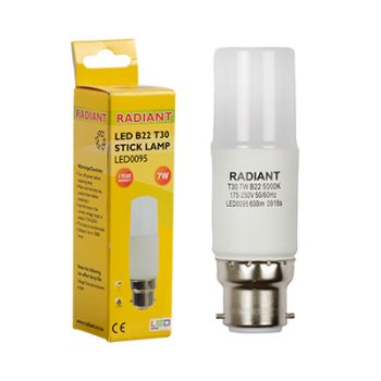 Radiant RLL095 LED 6W B22 Frosted T30 Stick Lamp 5000K