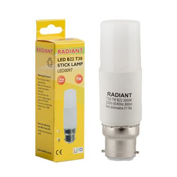 Radiant RLL097 LED 6W B22 Frosted T30 Stick Lamp 3000K