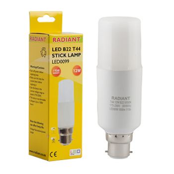 Radiant RLL099 LED 12W B22 Frosted T44 Stick Lamp 5000K