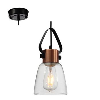 Radiant RP116a Pendant E27 1x40w Antique Copper/Black and Amber Glass