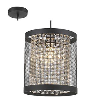 Radiant RP120 Mesh and Crystal Pendant Light - 230V E27 1X40W Clear and Black