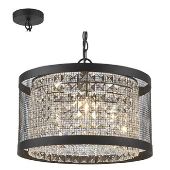 Radiant RP121 Mesh and Crystal Pendant Light - 230V E14 3X40W Clear and Black