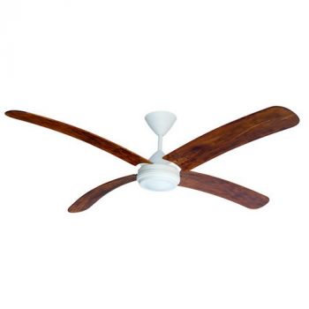 Solent Fans High Breeze 100 Motor White, Blade Bent 4 x 1500mm Dark Teak (Multiple Fan Remotes/Controls)