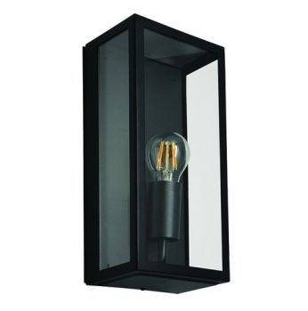 Spazio Outdoor Wall Light 4560.01.30 Rubik Wall fitting with 201 Stainless Steel body and tempered glass diffuser 60W Clear Glass Black