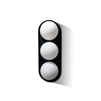 Spazio 5251.03 Tre Interior Wall Fitting With Metal Body And 3 X Glass Orb. Black / Opal