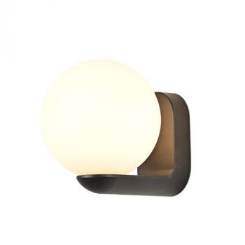 Spazio 5254.30, 5254.31, 5254.10, 5254.50 Balloon Decorative IP44 wall fitting with aluminium base and opal glass orb (Multiple Colours/Finishes) Black / Opal, White / Opal, Brass / Opal, Satin Chrome / Opal