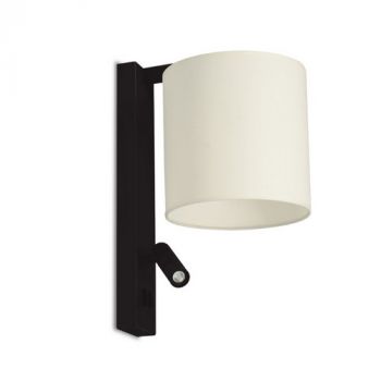 Spazio Wall Light 5270.30, 5270.43 Saxon LED Reading Light with stainless steel and aluminium body and fabric shade with separate switches 60W, 3W (Multiple Colours/Finishes)