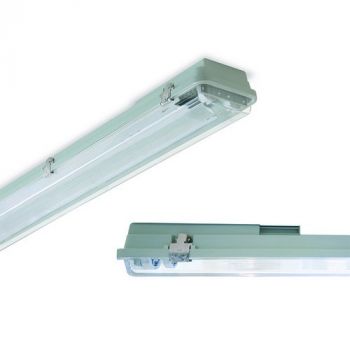 Spazio Vapourproof Fitting 7829.7.258 Flatproof For LED 5ft Tubes With ABS body and polycarbonate diffuser 2 X 22W Grey