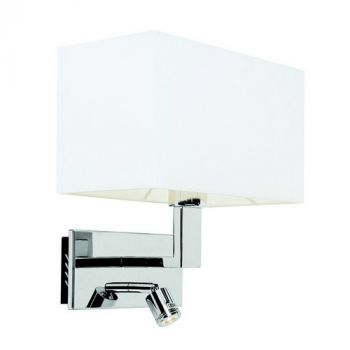 Spazio Wall Light 8576.2 Sola Reading Lamp With Fabric Shade And Chrome Metal Base Seperate Switches
