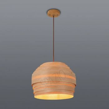 Spazio 8671.50.01 Glowen Decorative Pendant with wooden veneer shade and E27 lamp base Natural Wood