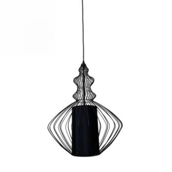 Spazio Pendant Lights 8676.02 Tokyo 2 60W Interior wired frame pendant with aluminium frame and fabric diffuser. 3m suspension Black