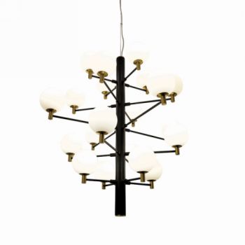 Spazio Pendant Lights 8677.2030 Twentyorb Interior with metal body and 20 glass orbs. Includes 3meter suspension Black and Opal