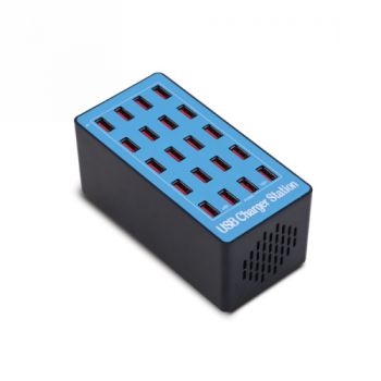 Spazio CH.001.20 Usb Charger - 20 Port 20 USB - 100W max. Black, Blue Usb Charger That Can Charge Up To 20 Devices At Once
