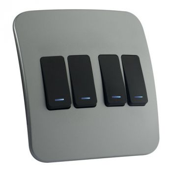 Major Tech Veti 1 VL111C4VBSV, VL111C4VBGM, VL111C4VBBZ Four Lever One-Way Black Switch With Locator (Multiple Colours/Finishes)